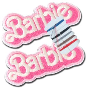 elefocus 2pcs classic doll logo patch embroidery: iron-on, j-hook or jet tag pink