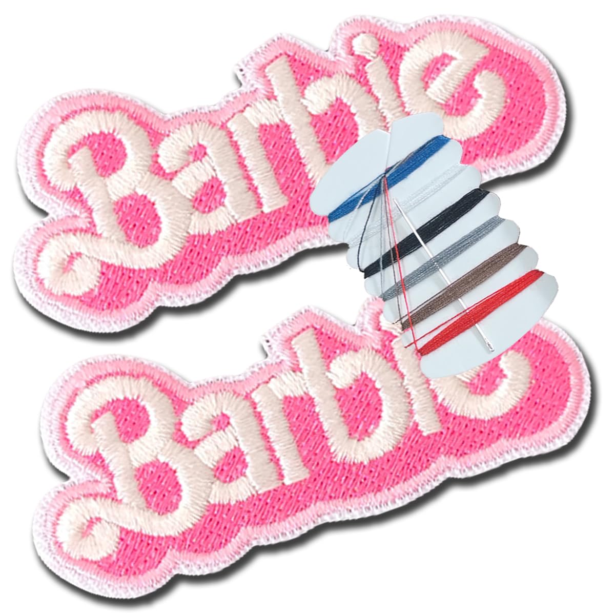 ELEFOCUS 2Pcs Classic Doll Logo Patch Embroidery: Iron-On, J-Hook or Jet Tag Pink