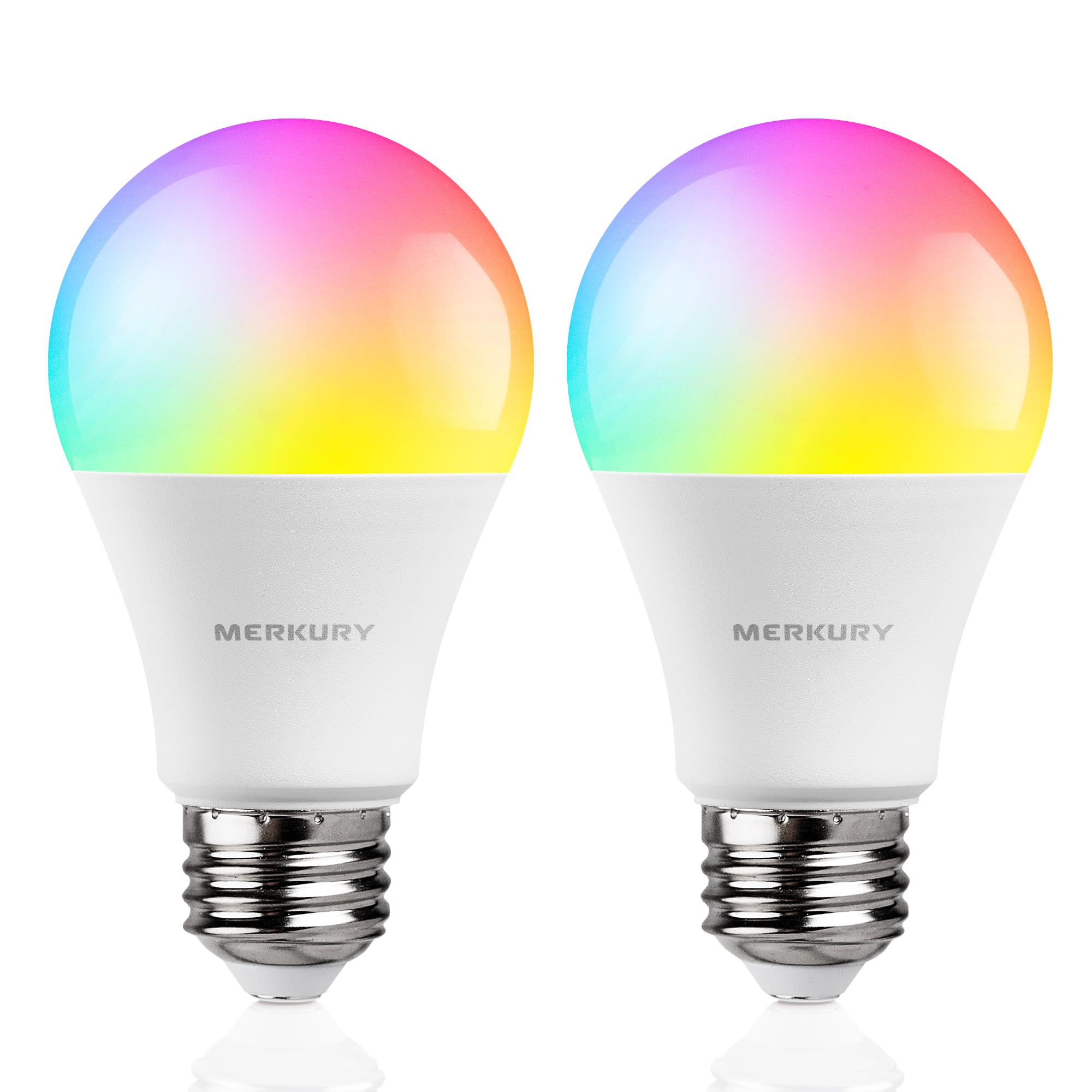 Merkury Smart A19 Color Changing Light Bulbs - 2-Pack, Dimmable, Compatible with Alexa and Google Assistant