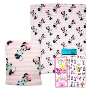 minnie mouse baby blanket bundle - minnie mouse throw blanket for girls plus stickers and more | minnie fleece blanket size 30" x 36"