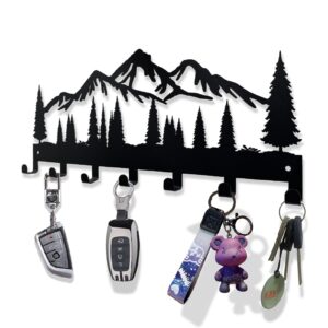 key holder for wall | metal key holder hooks organizer rack | metal key organizer wall decorative with 7 hooks for entryway, front door, hallway, kitchen, office (12 inches, mountain)