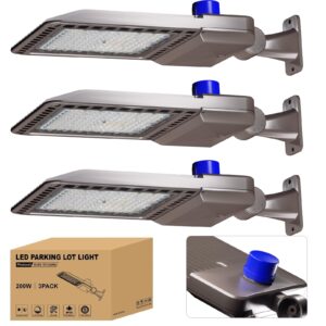 jc-lgl led parking lot light 200w 3 pack, led shoebox light with arm mount, 28000lm 5000k daylight, ip65 waterproof dusk to dawn parking lot light, led area light for parking lot roadway