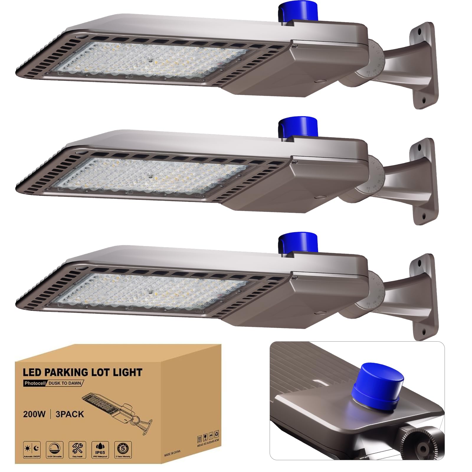 JC-LGL LED Parking Lot Light 200W 3 Pack, LED Shoebox Light with Arm Mount, 28000LM 5000K Daylight, IP65 Waterproof Dusk to Dawn Parking Lot Light, LED Area Light for Parking Lot Roadway