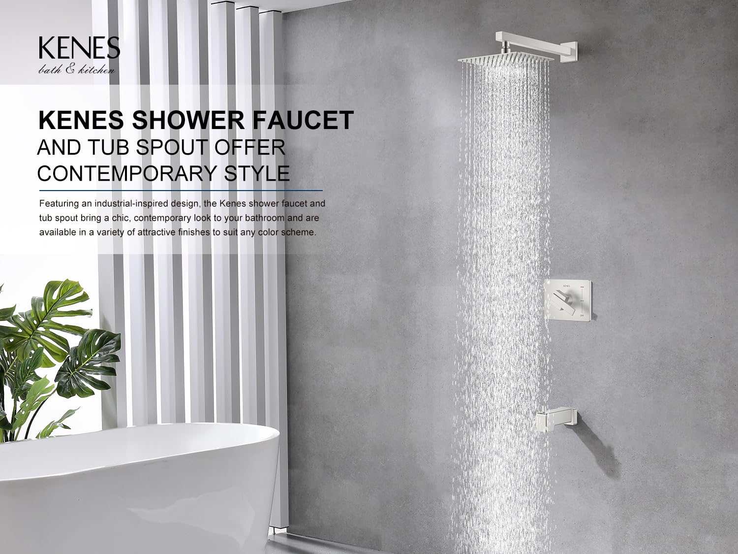 KENES Brushed Nickel Shower Faucet, Tub and Shower Trim Kit with 8-Inch Rain Shower Head, Modern Single-Spray Shower Faucet Set, KE-6024A (Shower Valve Included)