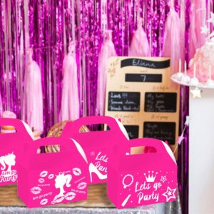 JeVenis 12 PCS Let's Go Party Supplies Pink Candy Boxes Let's Go Party Gift Box Treat Bags Goodie Bags for Girl Birthday Party Bridal Shower