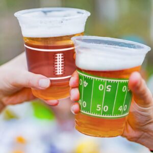 Gatherfun 100 Pcs 16oz Football Plastic Cups - Football Parties and Tailgate Events, Disposable & Convenient - Ideal Party Supplies & Party Favors for Football Themed Birthdays