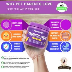 Probiotics for Dogs，Dog Probiotics and Digestive Enzymes，Health and Immune Support. Relieves Constipation, Bad Breath, Flatulence and Upset Stomach. Veterinarian Developed,120 Chews, Duck Flavor.