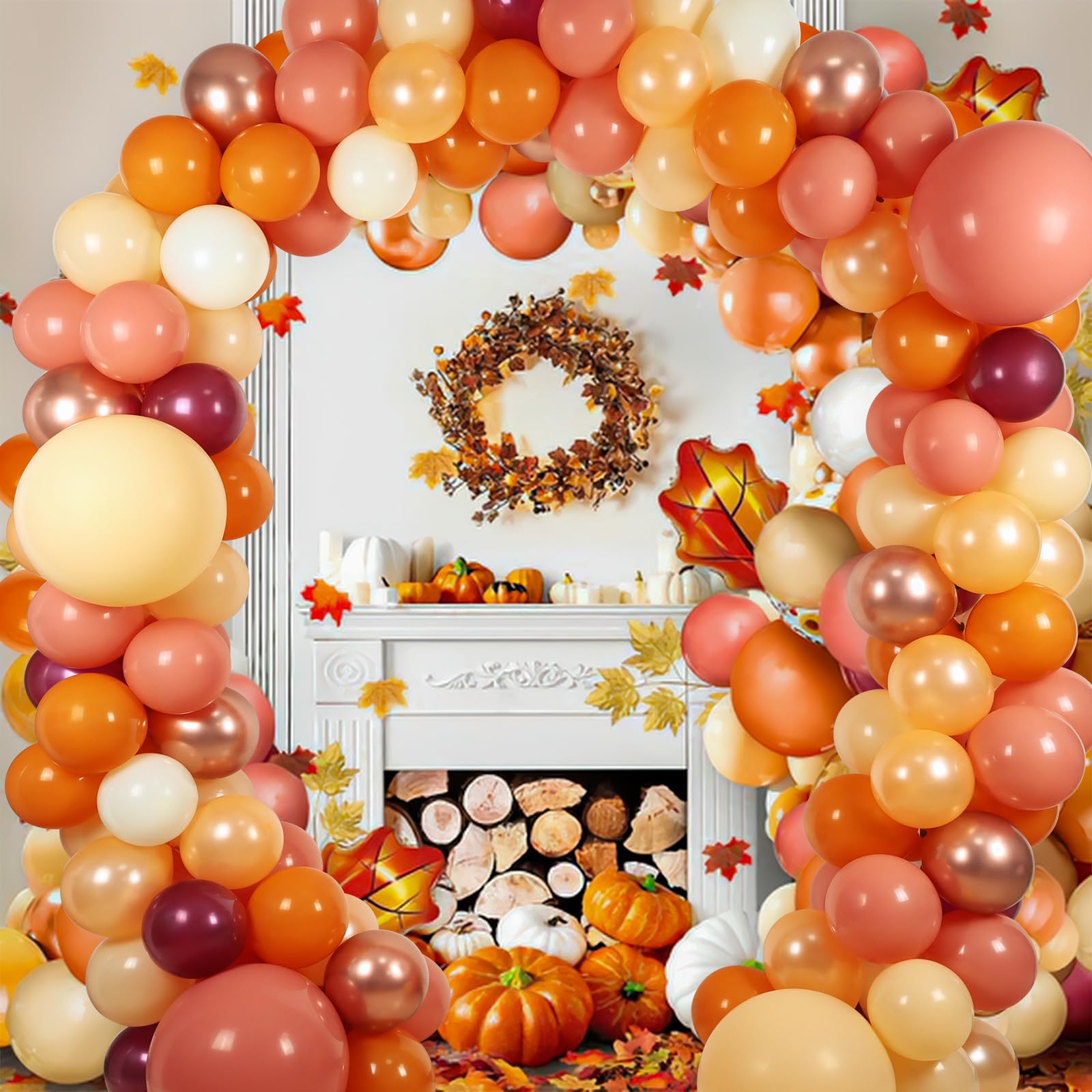 Fall Thanksgiving Balloon Garland Arch Kit, 18" 10" Burnt Orange Balloons with LOVE Ring Foil Balloons for Fall Thanksgiving Party Decorations Thanksgiving Wedding Engagement Party Supplies