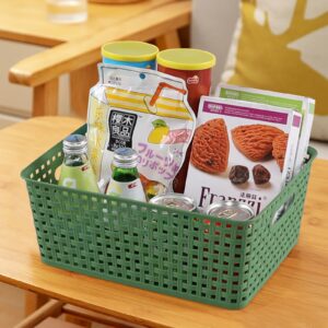 Sandmovie Plastic Woven Storage Baskets, Dark Green, 4 Pack