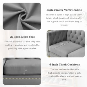 JEEOHEY Chesterfield Sofa,Oversized Velvet Loveseat Sofa Couch,2 Seater Deep Seat Sofa,Modern Sofa Chair with Button Nailhead,Upholstered Futon Couches,Furniture for Living Room,Bedroom,Office(Grey)