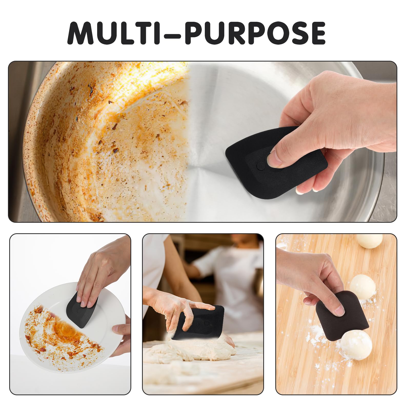 3Pcs Pan Scraper Dish Scraper Plastic Pot Scraper Kitchen Scraper Cast Iron Skillet Pan Scraper Tool for Cleaning