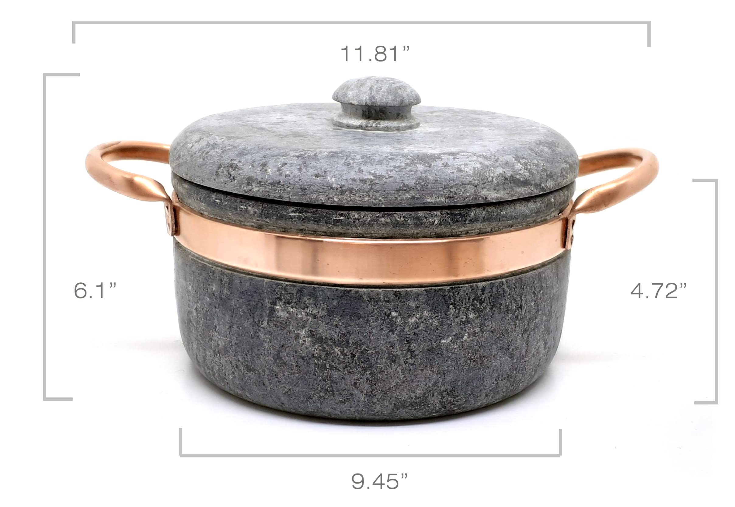 Cookstone 3 quarts Dutch oven with copper handles | Handcrafted from a block of pure soapstone | Unique, durable and eco-friendly | Non-toxic and Non-stick | THE GREEN ALTERNATIVE TO CAST IRON