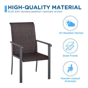 VICLLAX Patio Rattan Dining Chairs Set of 4, Outdoor High Back Wicker Dining Chairs for Garden Deck Yard Front Porch, Dark Grey Frame/Brown Back& Seat