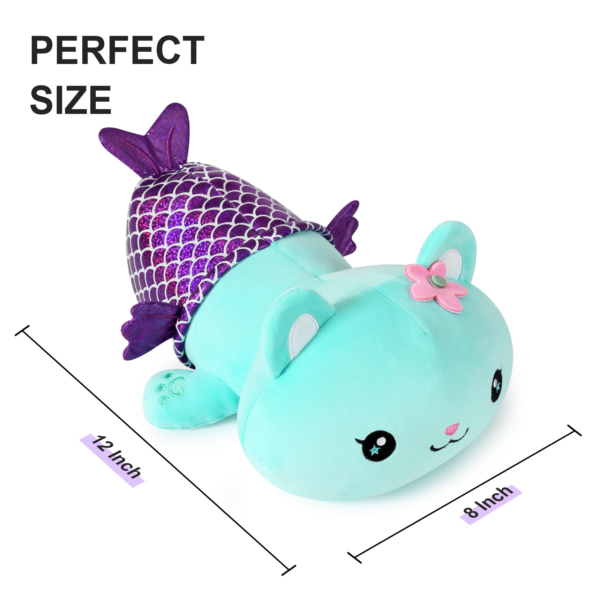 Onsoyours Cute Kitten Mermaid Plush Toy Stuffed Animal Kitty Soft Mermaid Cat Plush Pillow for Kids (Blue Cat Mermaid, 12")