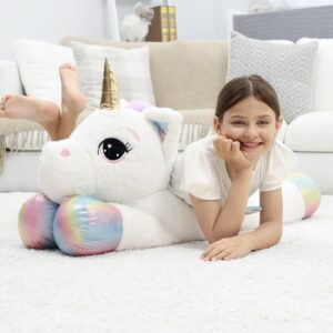 FFxiong 44 Inch Giant Unicorn Stuffed Animal Pillow, Cute Soft Big Unicorn with Rainbow Wings Large Plush Toy, Gifts for Girlfriend Girls Boys Kids Birthday Valentines Christmas