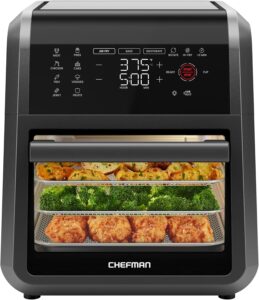 chefman 12-quart 6-in-1 air fryer oven with digital timer, touchscreen, and 12 presets - family size countertop convection oven, dishwasher-safe parts