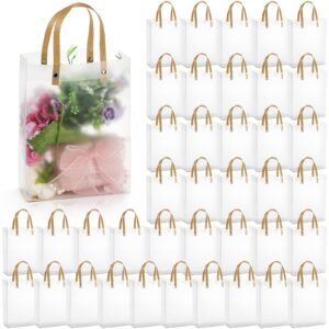 cididu 40 pieces clear gift bags with handles, white frosted pvc candy bags halloween christmas, reusable translucent wrap tote boutique bags for wedding shopping party 8''x3''x10'', tear resistant