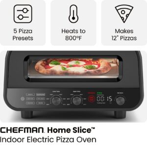 CHEFMAN Indoor Pizza Oven - Makes 12 Inch Pizzas in Minutes, Heats up to 800°F - Countertop Electric Pizza Maker with 5 Touchscreen Presets, Pizza Stone and Peel Included - Stainless Black