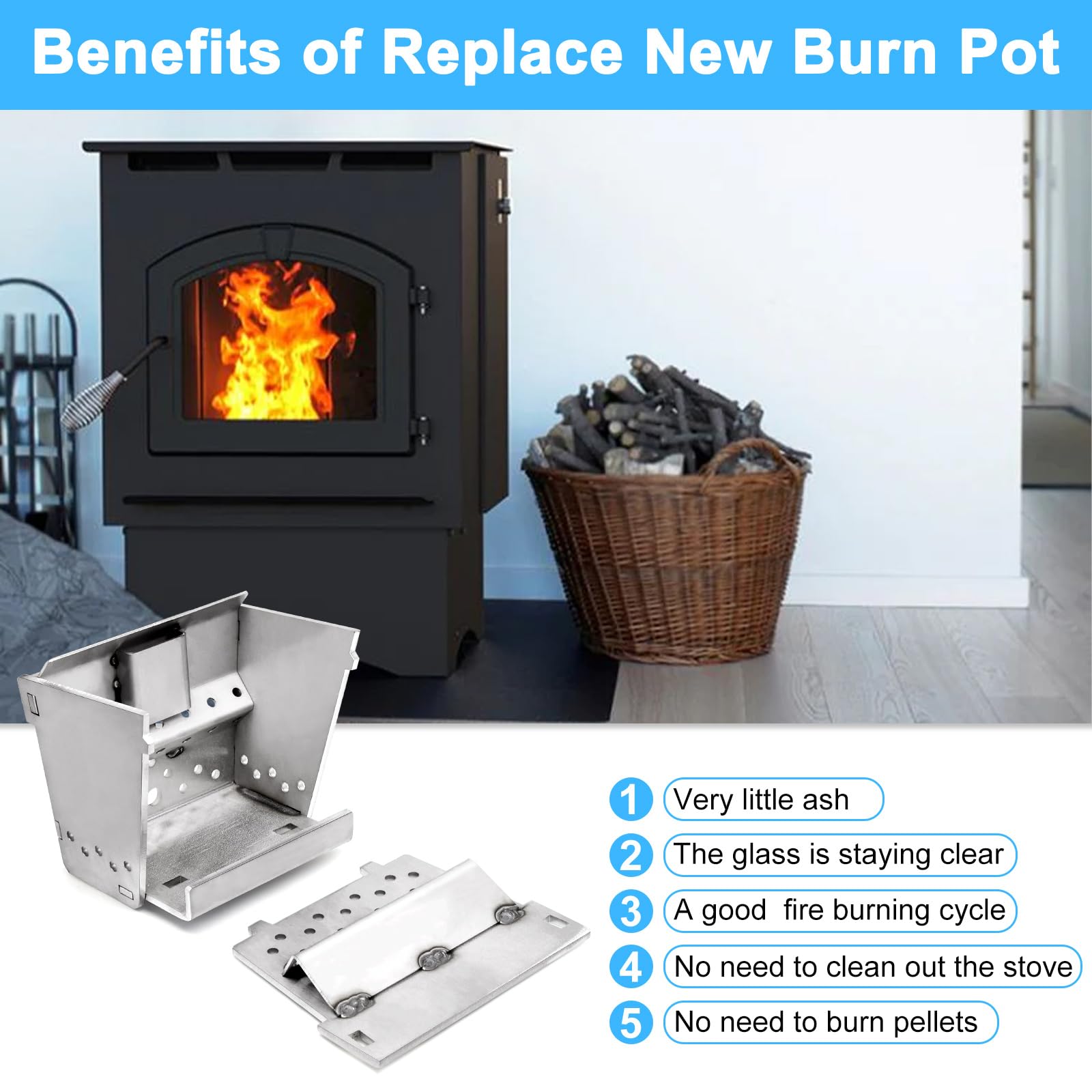 Burn Pot for PelPro PP130 PP60 PP70 PP130-B PP130B PPC90 TSC90 PP150 Pellet Stoves, Stainless Steel Upgraded Burn Pot for Pleasant Hearth PH35PS PH50CABPS PH50PS, SRV7077-003 Firepot for PelPro