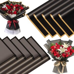 syogua 20 sheets flower wrapping paper black - waterproof floral bouquets wrapping paper- 10pcs gold edge & 10pcs translucent black edge florist supplies gift packaging flower paper wrap