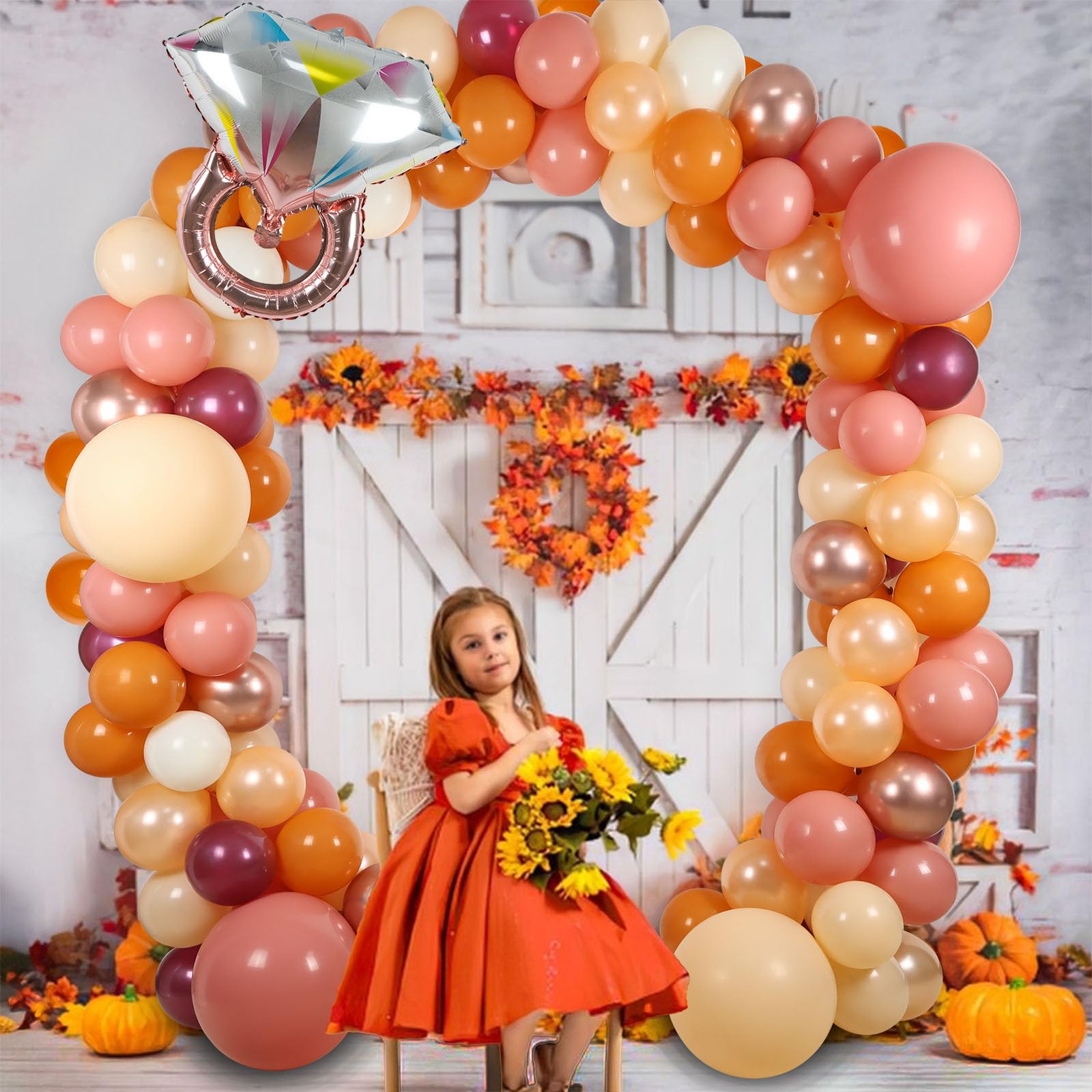 Fall Thanksgiving Balloon Garland Arch Kit, 18" 10" Burnt Orange Balloons with LOVE Ring Foil Balloons for Fall Thanksgiving Party Decorations Thanksgiving Wedding Engagement Party Supplies