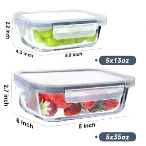 BAYZZ 10 Packs Glass Food Storage Containers with Lids, Glass Meal Prep Containers, Airtight Glass Lunch Containers - Freezer,Oven,Microwave Safe