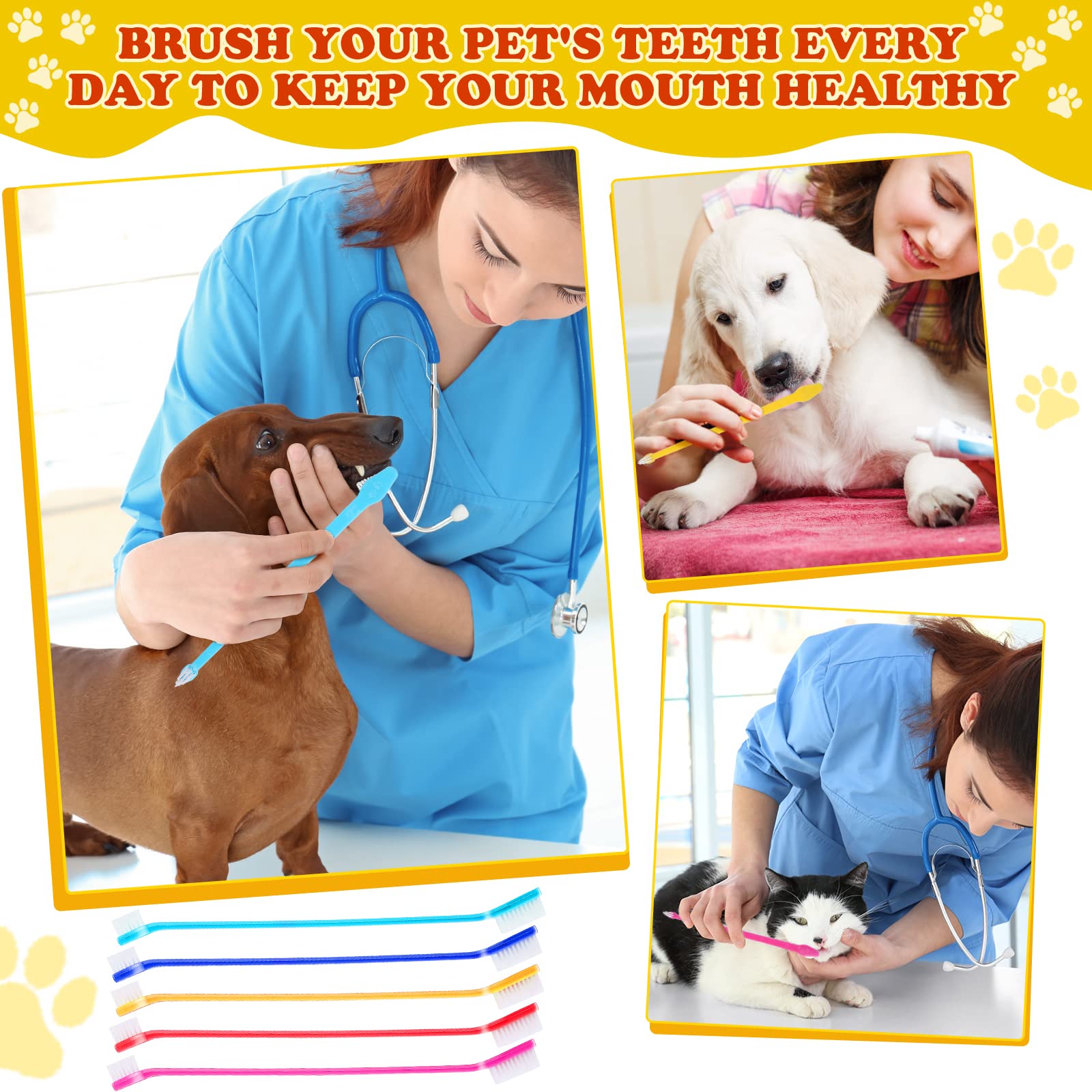 Nuenen 150 Pcs Dog Toothbrush Bulk Dual Headed Dental Soft Toothbrush Convenient Long Handle Dog Tooth Brush Puppy Toothbrush Individual Packaged for Cleaning Small to Large Dogs Cats Pets