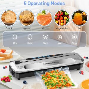 Housiwill Vacuum Sealer, Automatic Food Vacuum Sealer, Vacuum Sealer for Food with 6 Mode, for Dry/Moist Mode and Food Storage, Vacuum Food Saver, Starter Kit with 15 Seal Bags & Air Suction Hose