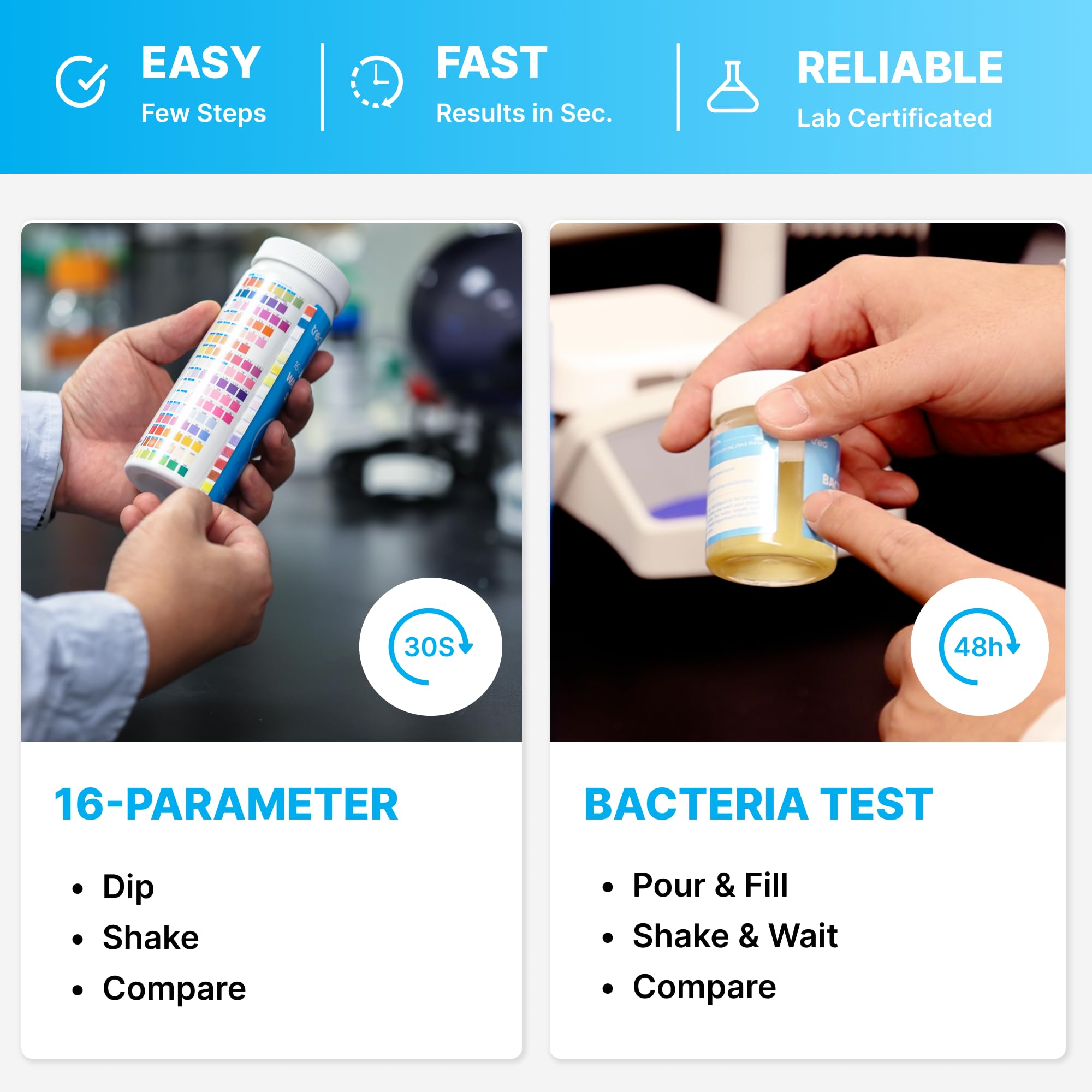 TREA 17 in 1 Drinking Water Test Kit - Comprehensive Water Quality Analysis Includes pH, Hardness, Chlorine, Fluoride, Lead, Iron, Copper, Coliform Bacteria and More for Home Tap and Well Water