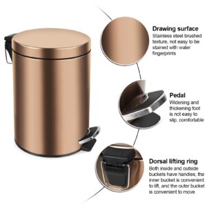 Garbage Bin, Gold Stainless Steel Foot Open Lid Garbage Bin, 8l/2.1 Gallon Detachable Garbage Bin with Lid, Foot Operated, Circular, Suitable for Large Garbage Bins in Toilets, Kitchens, Living Room