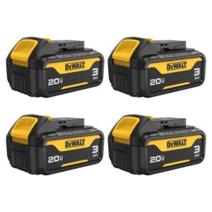 dewalt 20v max battery with led charge indicator, 3 amp hour, 4 pack (dcb200-4)