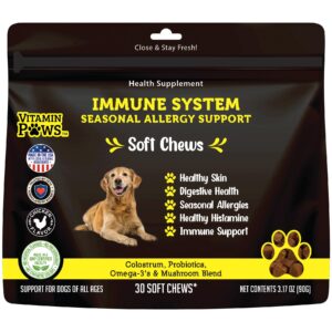 Allergy and Itch Skin Supplement | Immune Support Chews with Probiotics, Turmeric, Omega 3, Colostrum | Dog Chews for Gut & Digestive Health, Seasonal Allergies, Nose Congestion