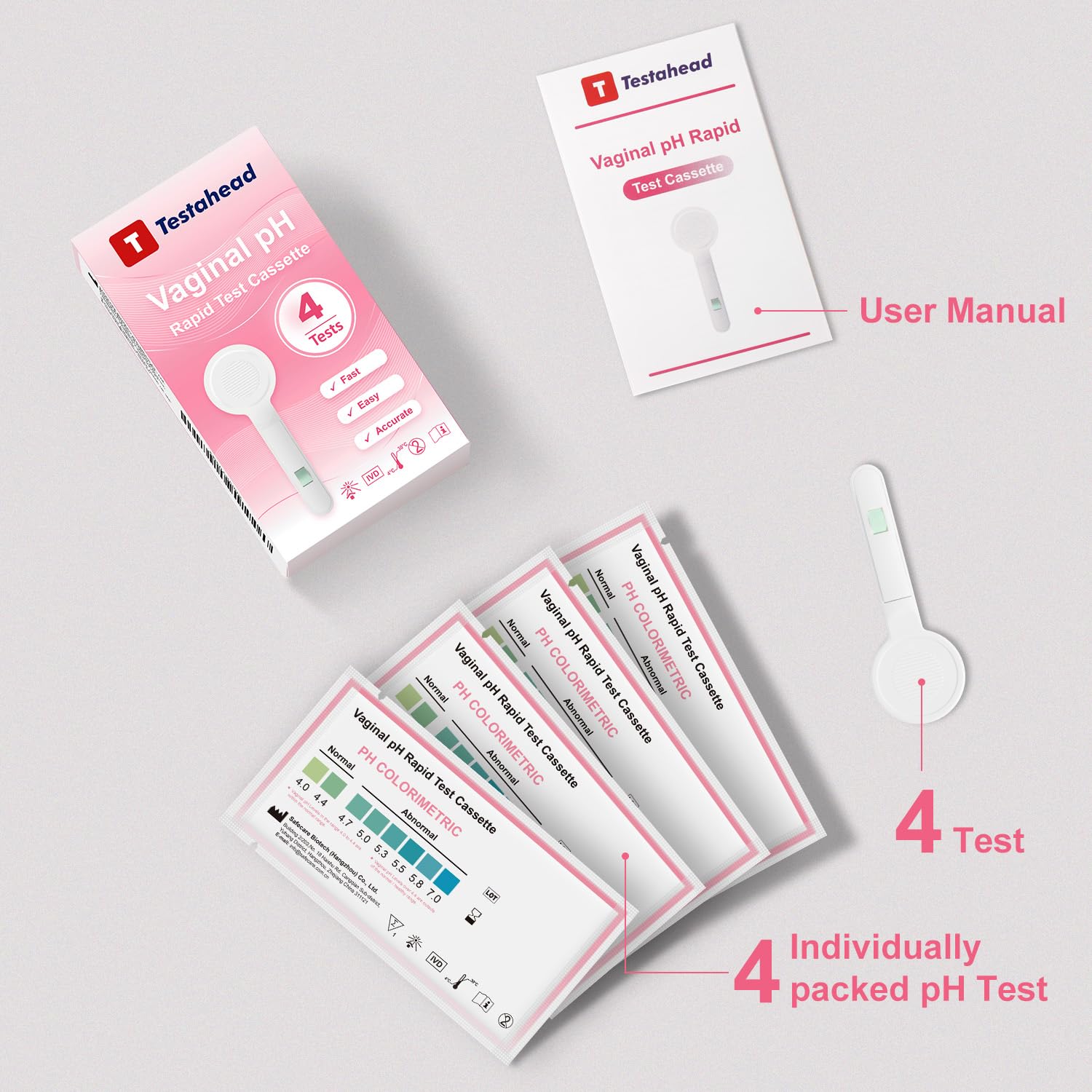 Vaginal pH Test Strips, Feminine Health Vaginal pH Test Strips Kits for Bacterial Vaginitis, Trichomonas Vaginitis, Individual Aluminum Foil Wrapped (4-Packs)- Genuine Sole Seller (haohui-bio)