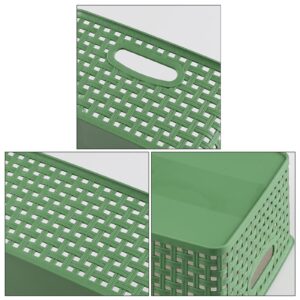 Sandmovie Plastic Woven Storage Baskets, Dark Green, 4 Pack