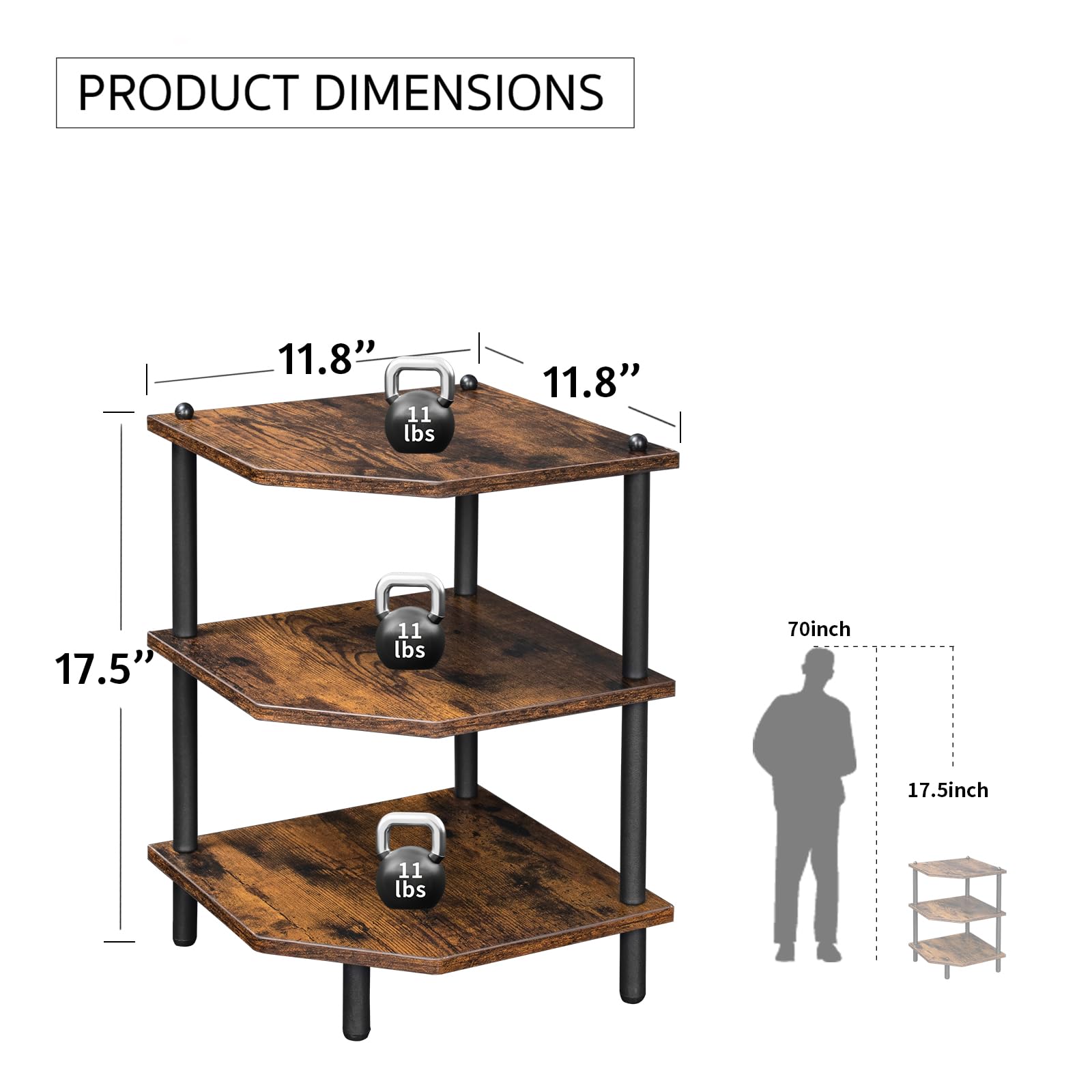 MOFAIN Desktop Corner Stand Shelf for Storage, 3 Tier Corner Shelf Organizer, Rustic Brown Rack for Small Spaces, Home Office, Kitchen, Bathroom