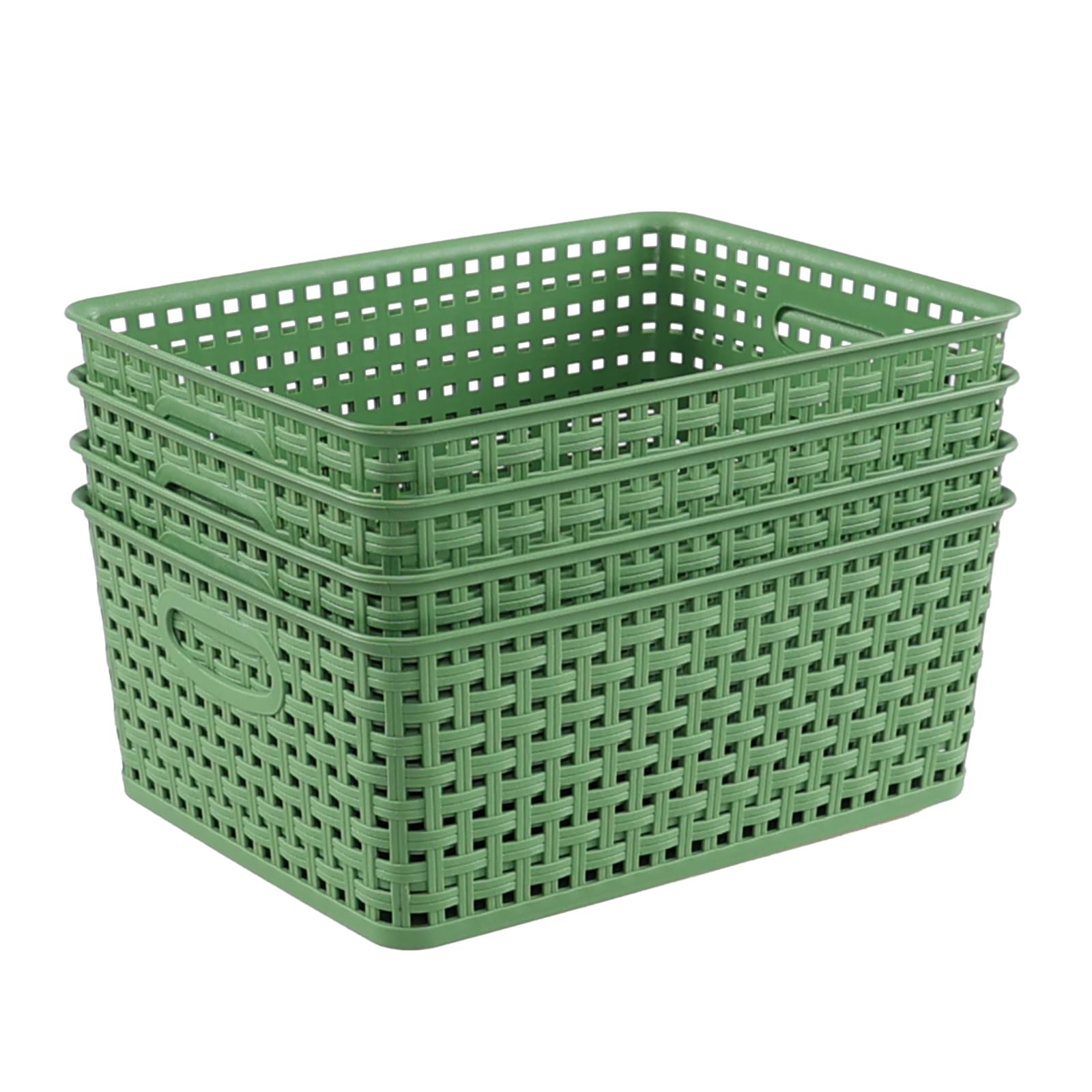 Sandmovie Plastic Woven Storage Baskets, Dark Green, 4 Pack