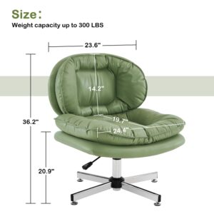 MCombo Swivel Accent Chair with Height Adjustment, Upholstered Desk Chair for Living Room Office 4473 (Green, 4-Star Base)