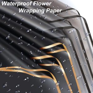 SYOGUA 20 Sheets Flower Wrapping Paper Black - Waterproof Floral Bouquets Wrapping Paper- 10Pcs Gold Edge & 10Pcs Translucent Black Edge Florist Supplies Gift Packaging Flower Paper Wrap