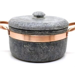 Cookstone 3 quarts Dutch oven with copper handles | Handcrafted from a block of pure soapstone | Unique, durable and eco-friendly | Non-toxic and Non-stick | THE GREEN ALTERNATIVE TO CAST IRON