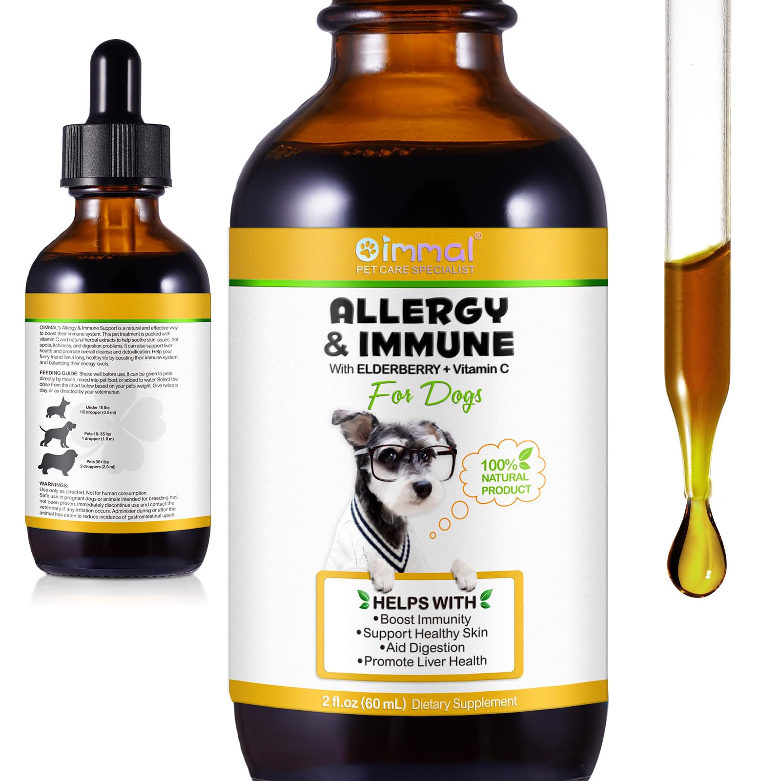 Dog Allergy Relief,Allergy Immunity for Dogs,Dog Allergy Support,Allergy Relief for Dogs Itching Natural Pet Supplement,Daily Vitamins for Healthy Immune System,with Elderberry,Vitamin C,2FL OZ