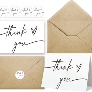 Thank You Cards with Envelopes 4 x 6, Minimalistic Design, Thank You Notes with Envelopes Set for Baby Shower, Wedding, Small Bussiness, Graduation,Bridal Shower,Bulk Pack of 30 (White)