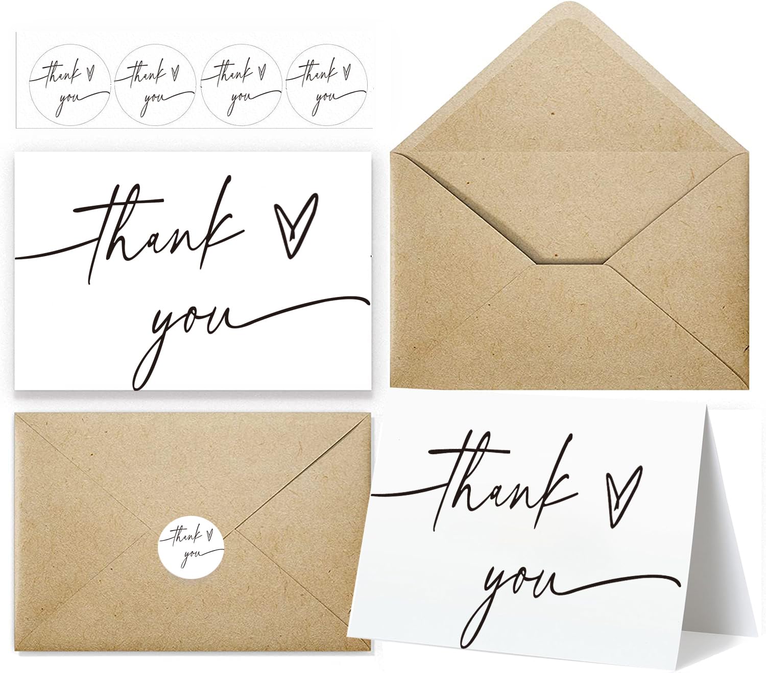 Thank You Cards with Envelopes 4 x 6, Minimalistic Design, Thank You Notes with Envelopes Set for Baby Shower, Wedding, Small Bussiness, Graduation,Bridal Shower,Bulk Pack of 30 (White)