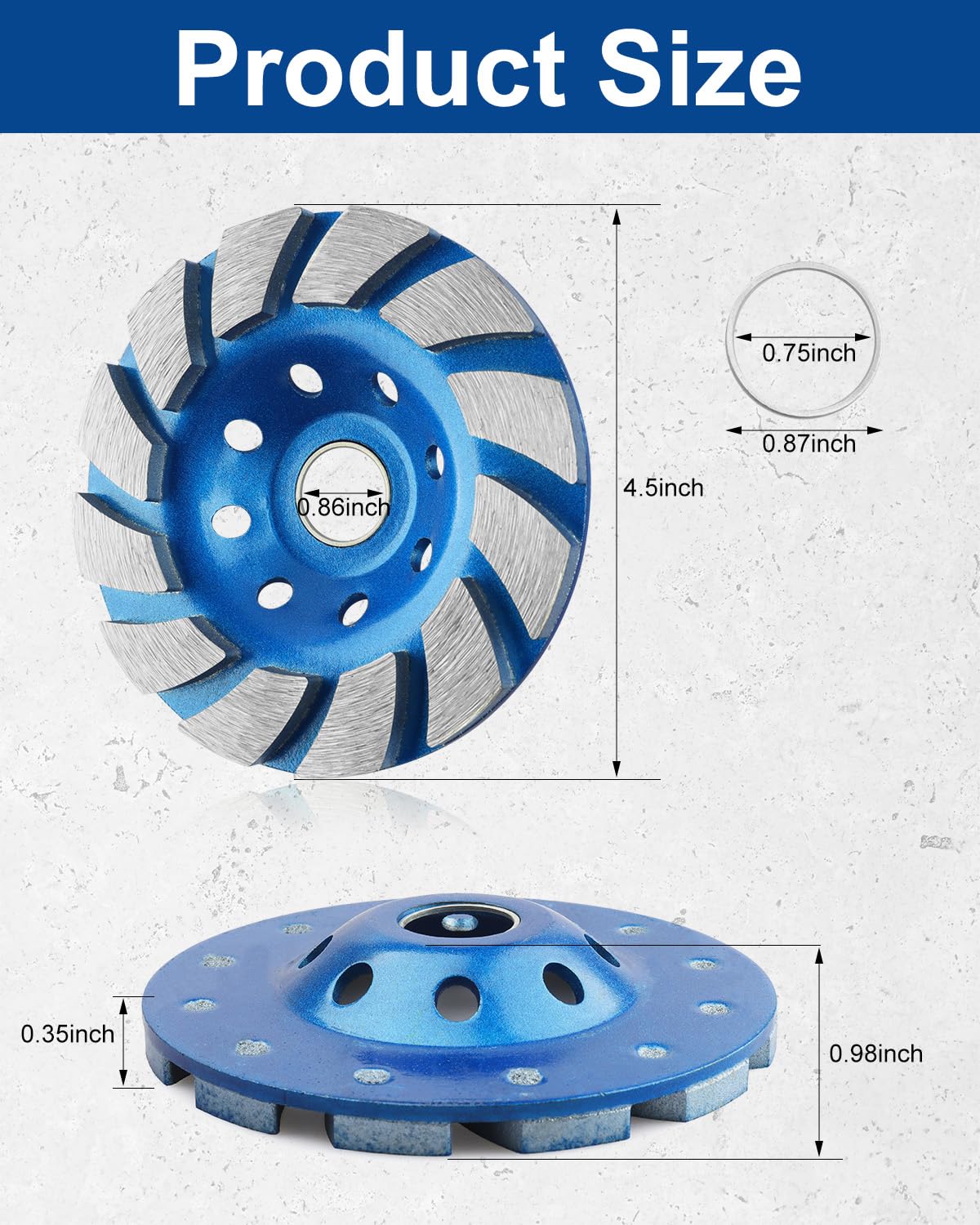 AOKLIT 4.5 Inch Concrete Grinding Wheel 4 1/2 Inch for Angle Grinder,2 Pcs 12-Segment Diamond Cup Grinder Wheel for Grinding and Polishing Stone Concrete Surface, Stones, Cement, Marble