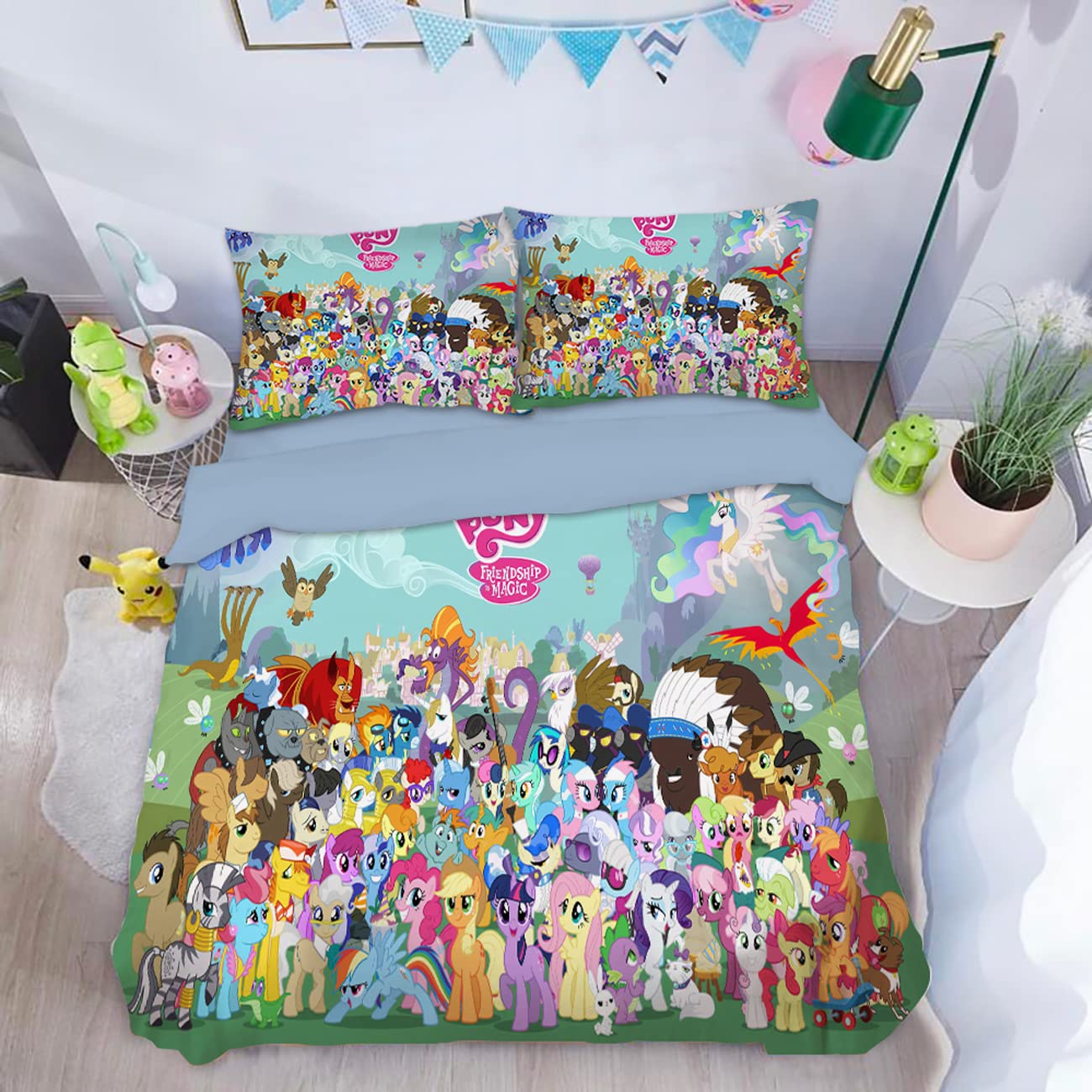 NICRX Catoon Pony Duvet Cover 3 Pieces Bedding Set Microfiber Cute 3D Modern Ultra Soft (1 Duvet Cover 2 Pillowcases)