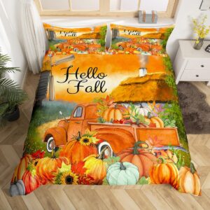 hello fall bedding set rustic farm maple leaf pumpkin sunflower duvet cover king size autumn harvest comforter cover fall season bedspread cover happy fall y'all bedding thanksgiving day gifts