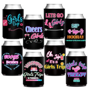 happarty weekend girls trip theme can cooler sleeves 8pcs, hot pink babe girls insulated bottle beverage cold drink holder for birthday bachelorette weekend trip party can cover decorations