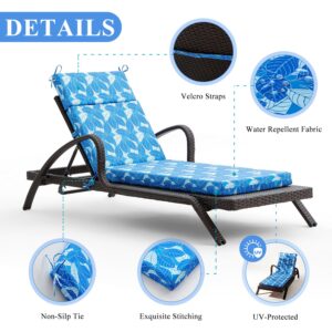 FILUXE Chaise Lounge Cushions Outdoor Furniture, High-Density Foam Chair Cushion with Ties, Weather & Fade Resistant - Patio Recliner Chairs Cushions for Lawn,Pool & Beach 72x21x3 Inch, Ash Leaves