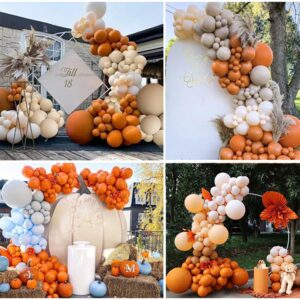 Longwu 143pcs Burnt Orange Balloons Terracotta Balloon Arch Kit Rust Balloons Double Stuffed Cream Peach Balloon for Fall Winter Baby Shower Halloween Decorations