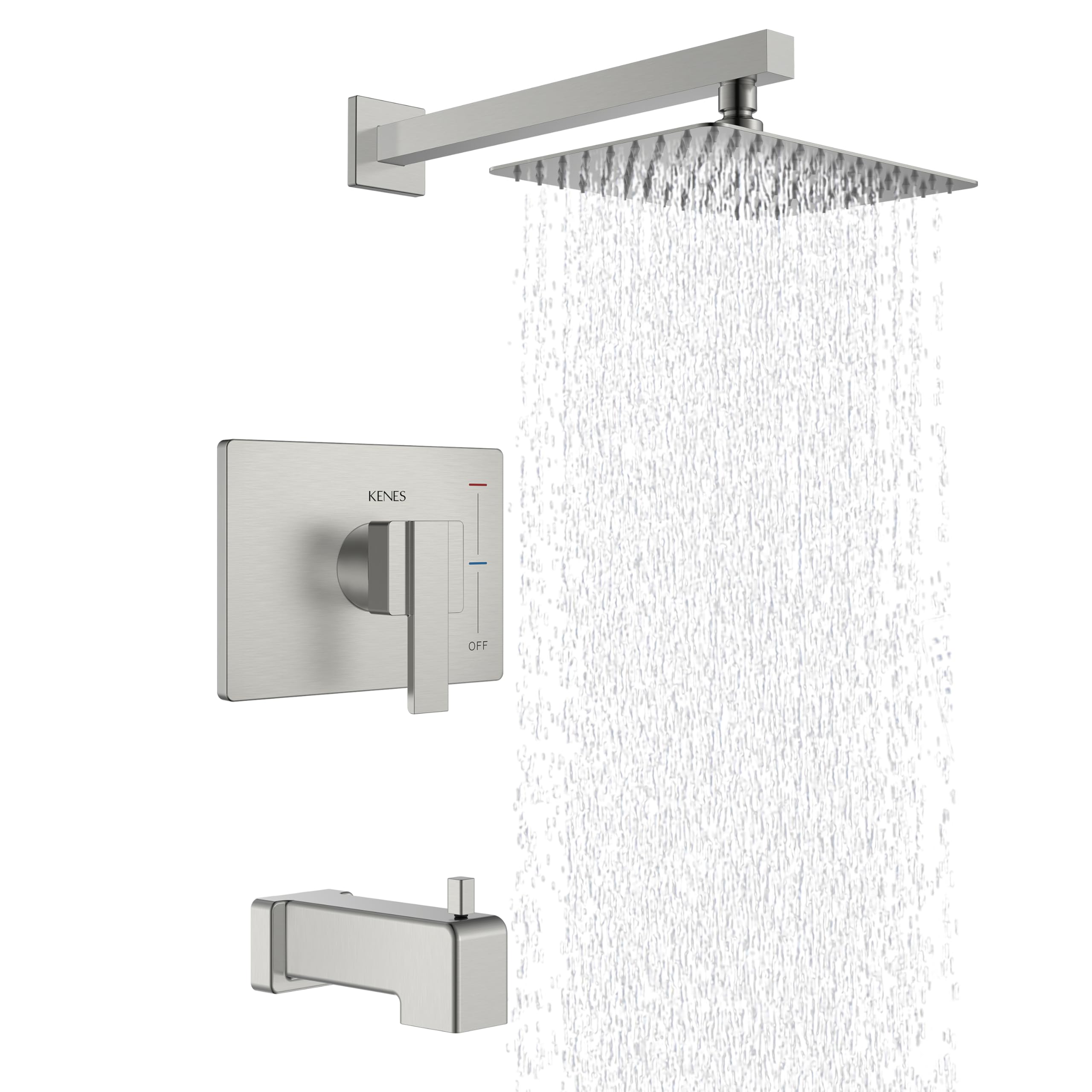 KENES Brushed Nickel Shower Faucet, Tub and Shower Trim Kit with 8-Inch Rain Shower Head, Modern Single-Spray Shower Faucet Set, KE-6024A (Shower Valve Included)