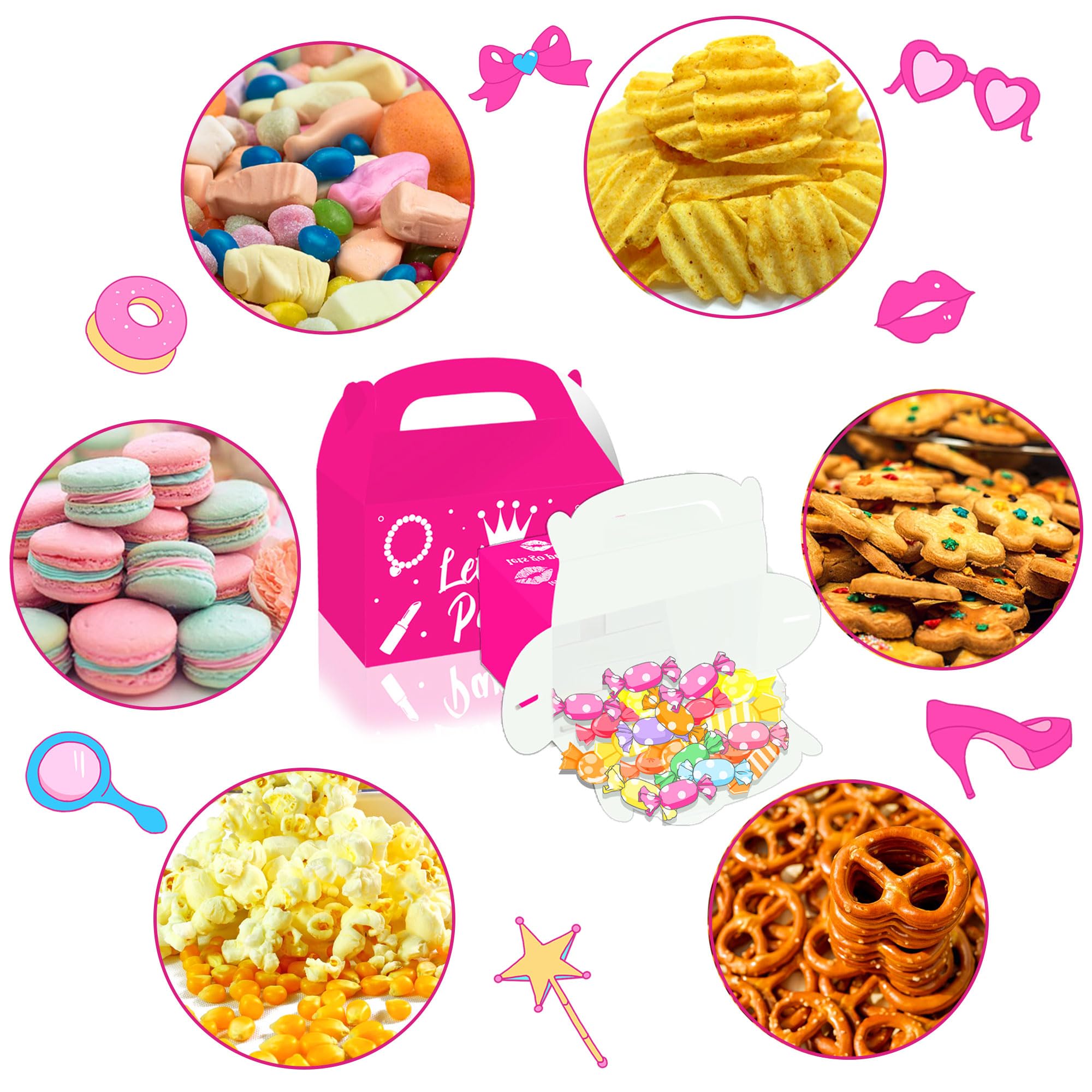 JeVenis 12 PCS Let's Go Party Supplies Pink Candy Boxes Let's Go Party Gift Box Treat Bags Goodie Bags for Girl Birthday Party Bridal Shower